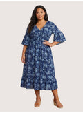 Women'S Blue Printed Midi Dress