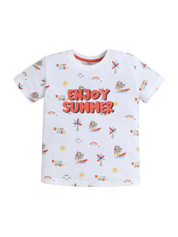 Boys Œenjoy Summer” Print Cotton T-Shirt & Shorts Set “ Comfortable Nightwear & Loungewear