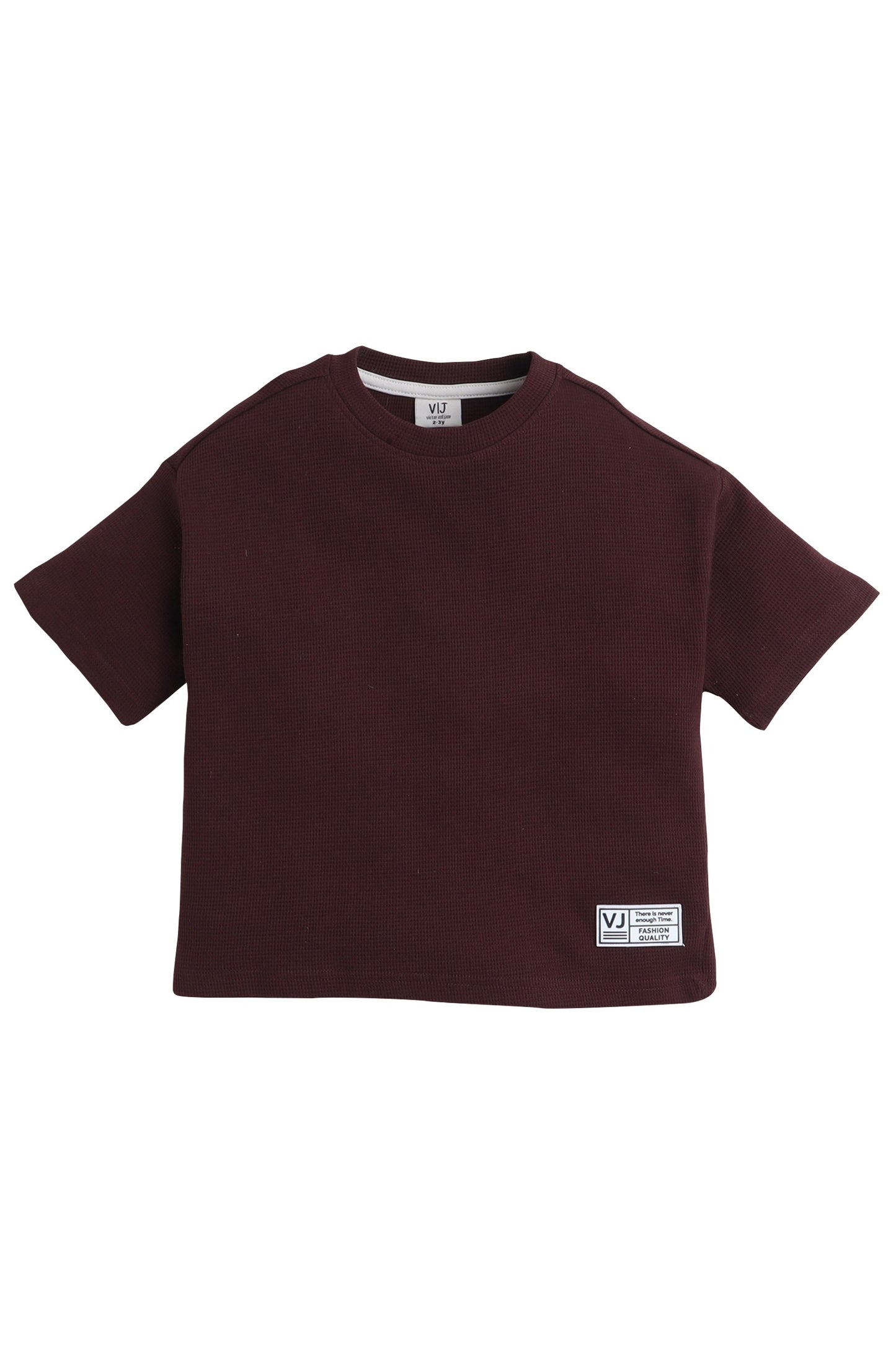 Junior Boys Textured Cotton T-Shirt - Rust Red