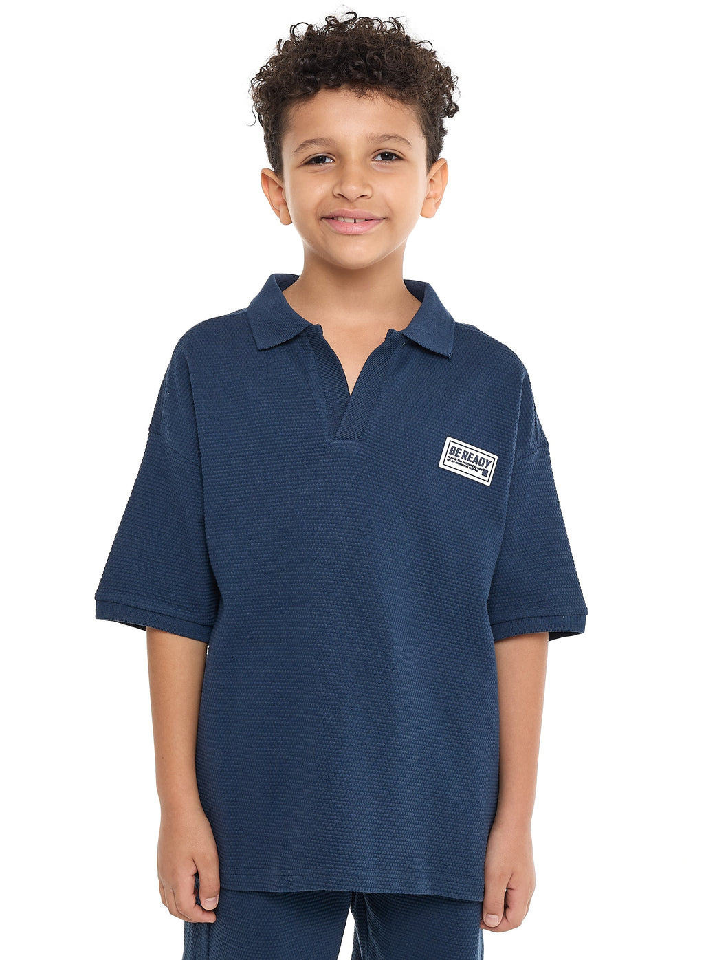 Boys' Jacquard Set “ Navy 2-Piece Outfit With Pockets, Polo T-Shirt And Shorts