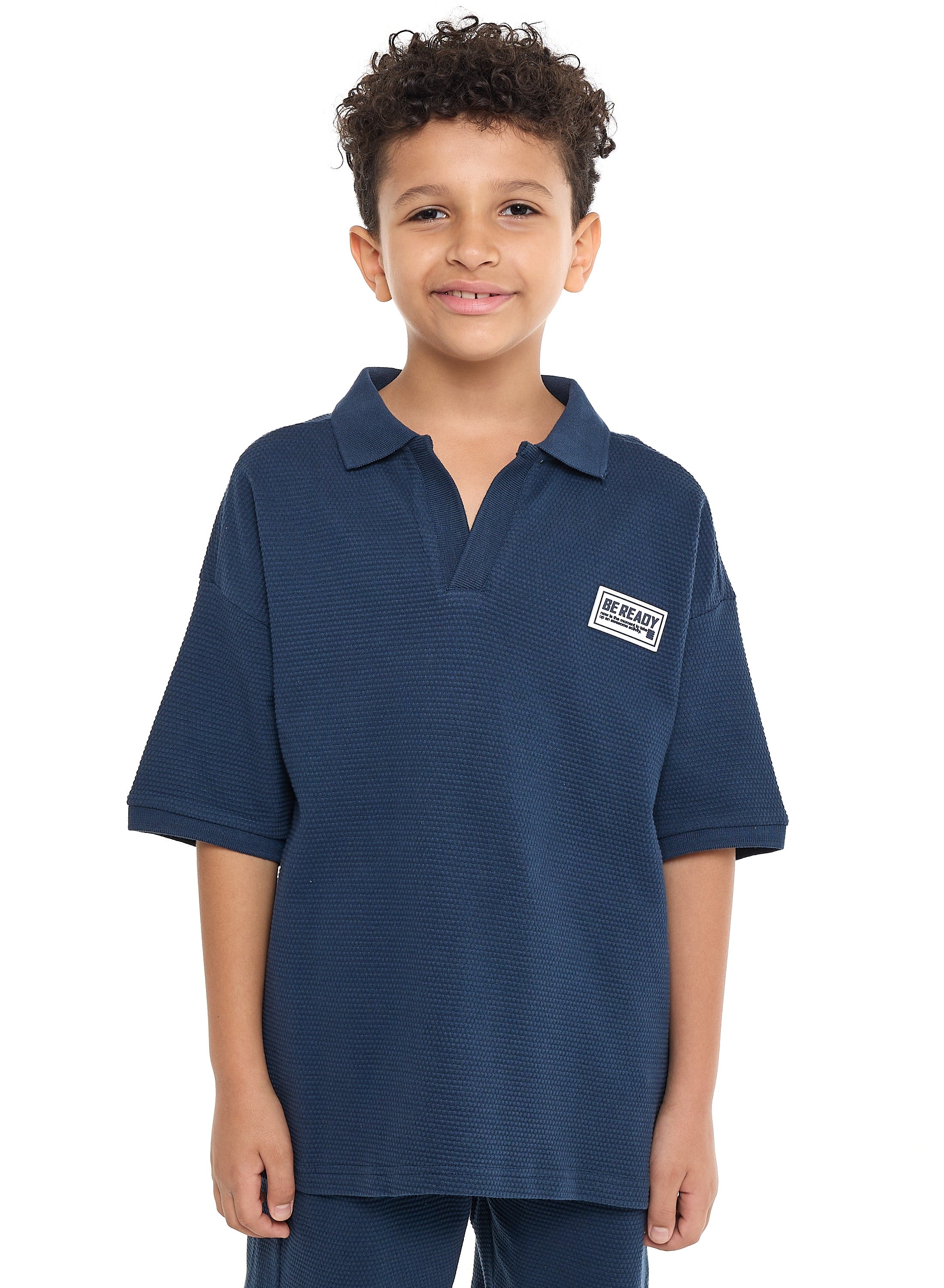Boys' Jacquard Set “ Navy 2-Piece Outfit With Pockets, Polo T-Shirt And Shorts