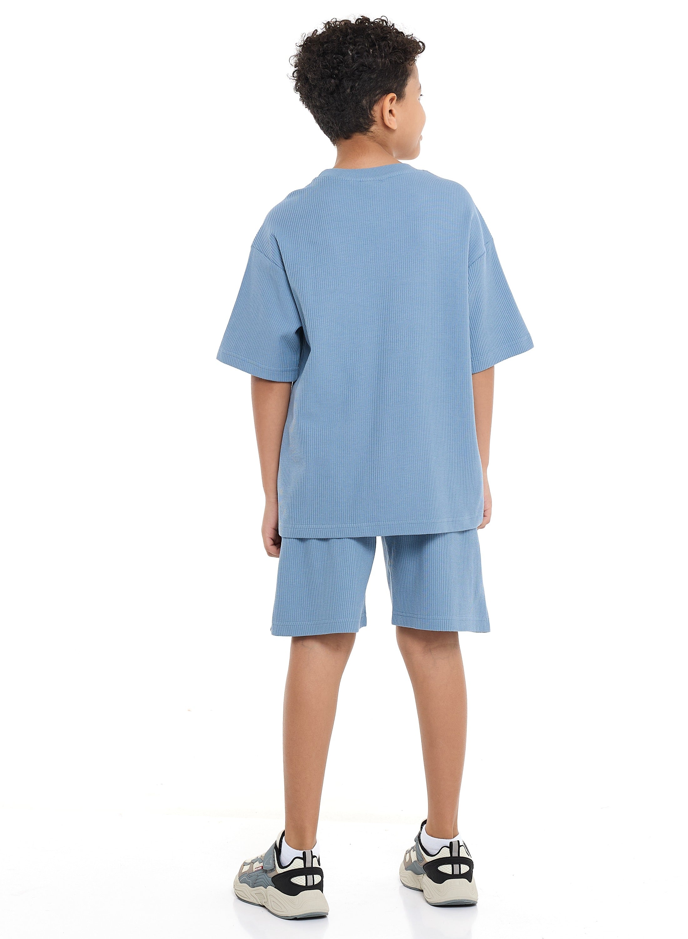 Victor And Jane Boys' Jacquard Set “ Powder Blue 2-Piece Outfit With Shirt & Shorts