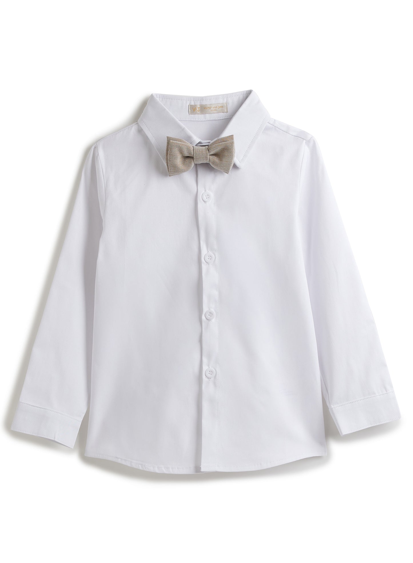 Ecru/Taupe Waistcoat And Pant Set With Shirt And Bow Tie