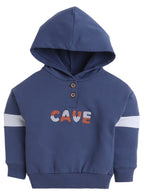 Dirkje Cotton Cave Embroidered Full Sleeves Hooded Sweatshirt And Joggers Set - Blue/Coral