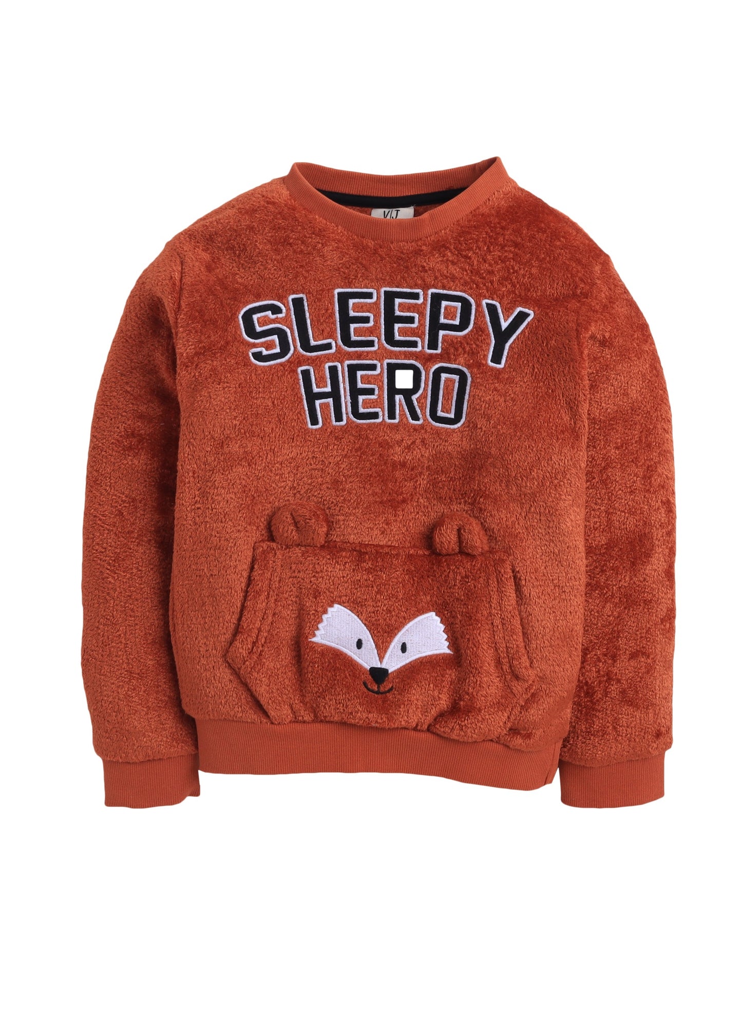 Boys Fleece Sweatshirt & Jogger Set with Fox Pocket (2–8 Years)