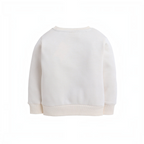 Back view of a plain cream-colored boys graphic sweatshirt by victor and jane with ribbed cuffs and hem.