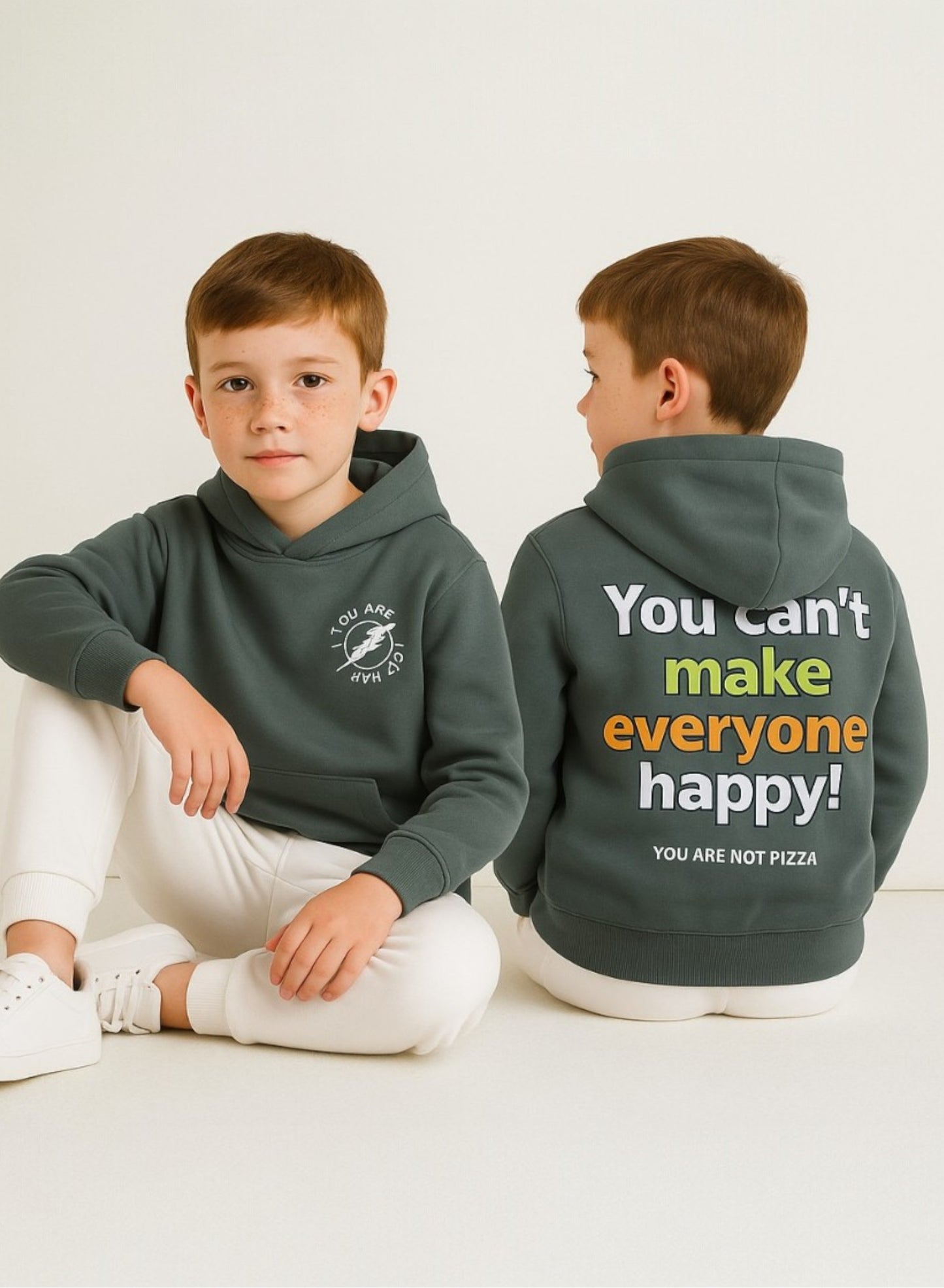 Boys' Olive Green Hoodie with “You Can’t Make Everyone Happy” Print