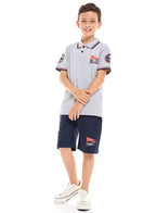 Victor and Jane Cotton Solid Comfy Fit Half Sleeves T-Shirt & Patch Detailed Shorts/Co-ord Set - Beige