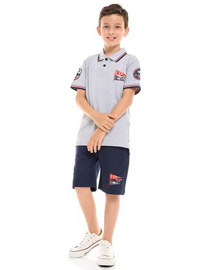Victor and Jane Cotton Solid Comfy Fit Half Sleeves T-Shirt & Patch Detailed Shorts/Co-ord Set - Beige