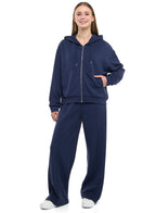 2 Piece Set- Navy Zip-Up Hoodie & Wide-Leg Trousers Set