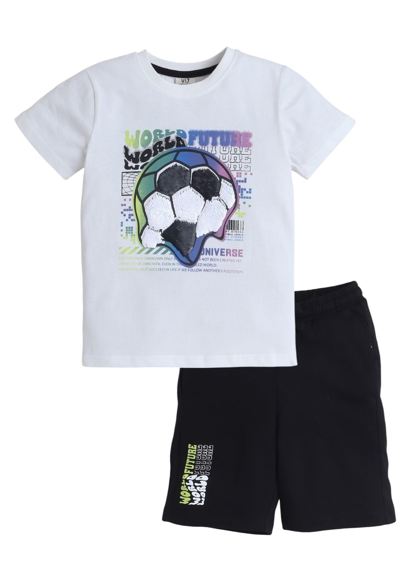 Victor And Jane Boys 2 Pc Set- ' T-Shirt, "Game On" Football With Matching Shorts