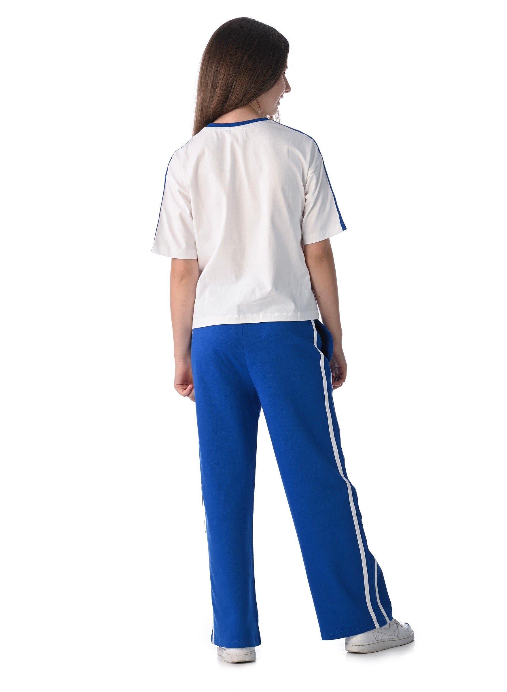 Victor And Jane Girls 2 Pc Set - Embellished Top With Matching Straight Pants With Tape Detail