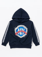 Victor And Jane Cotton Ny Badge Graphic & Side Tape Detailed Full Sleeves Hoodie & Joggers Co-Ord Set - Navy Blue