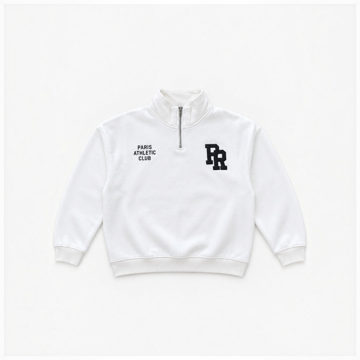 victor and jane boys white half zip fleece sweatshirt with Paris Athletic Club embroidery and black logo