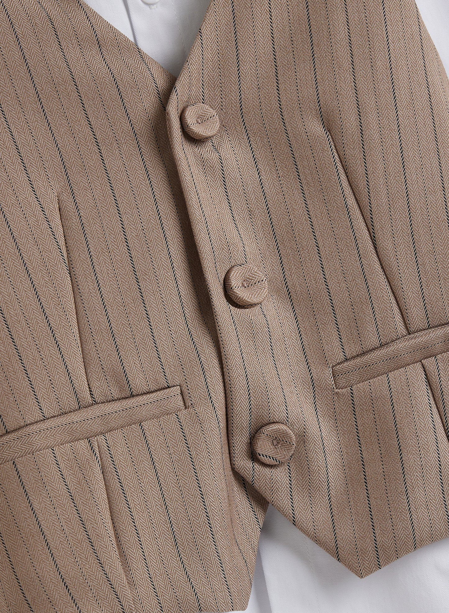 Stripe Beige Waistcoat And Pant Set With Shirt And Bow Tie