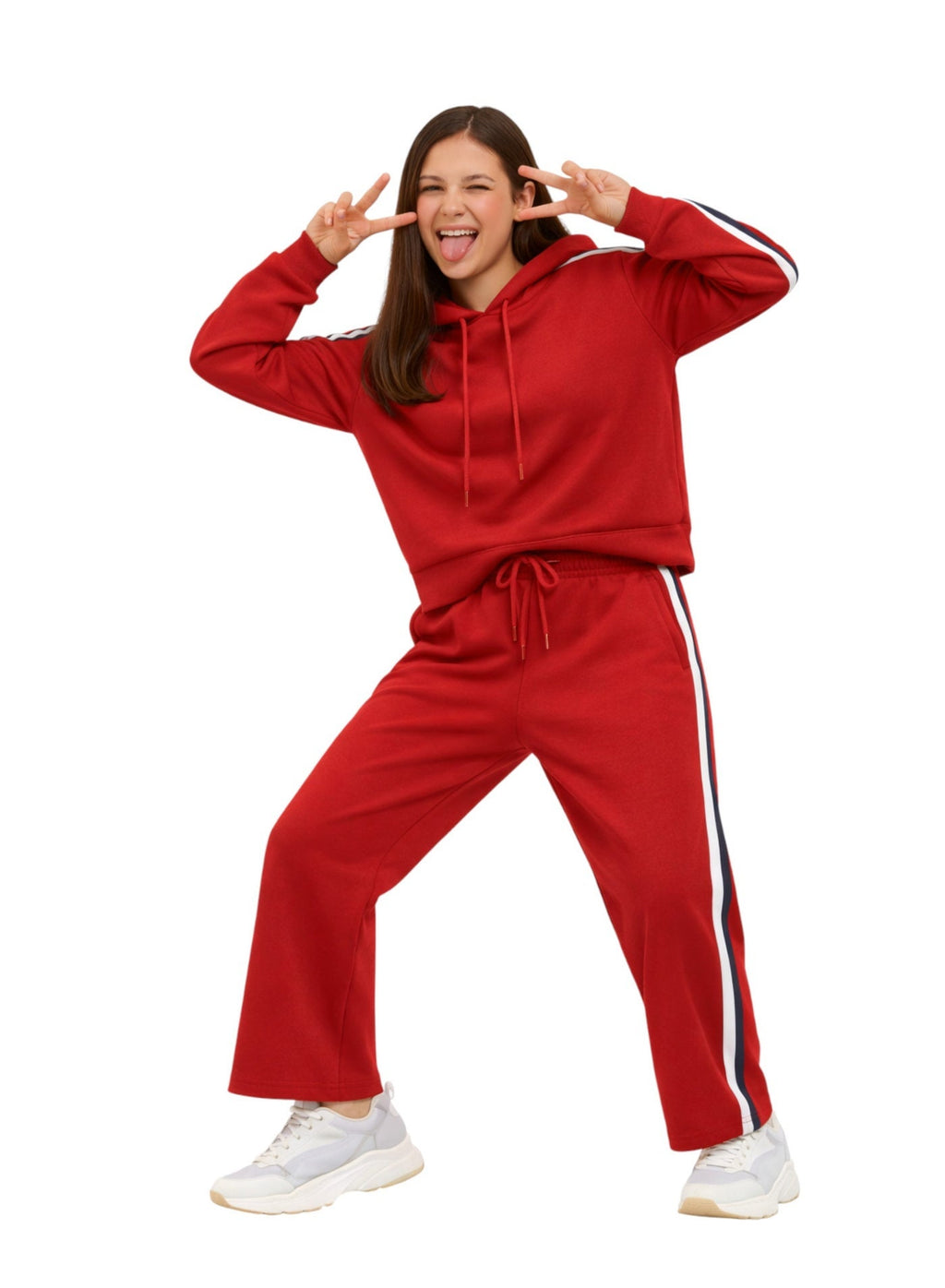 Girls Red Cropped Hoodie & Jogger Set “ 100% Cotton Fleece