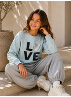 Girls Graphic Pullover Top with Puff Sleeves