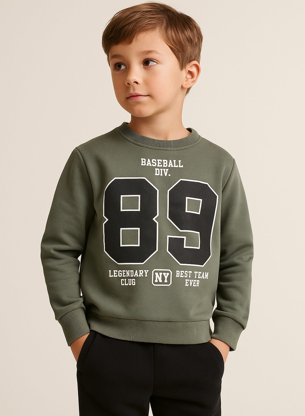 Boys’ Olive Green Œ89 Baseball Club” Sweatshirt