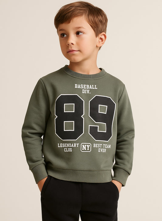 Boys’ Olive Green “89 Baseball Club” Sweatshirt