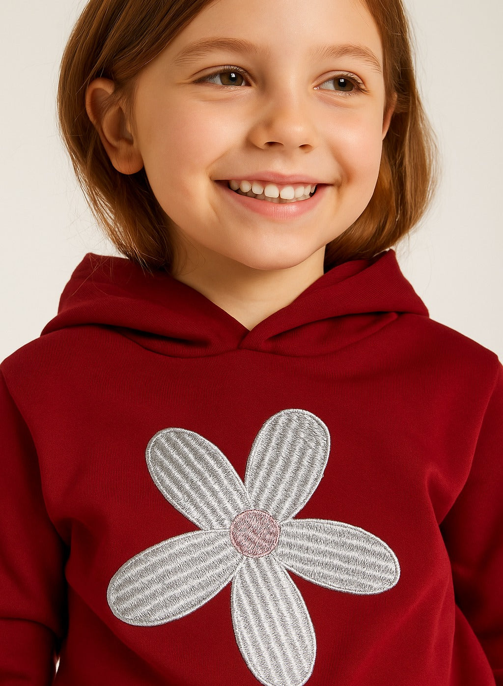 Girls Daisy Appliqué Fleece Hoodie – Burgundy