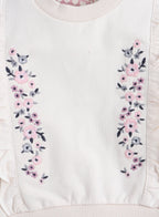 Dirkje Cotton Ruffled Floral Embroidered Sweatshirt And Joggers Set With Headband - White/Navy Blue