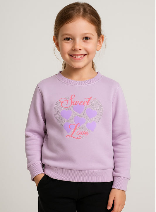 Girls “Sweet Love” Heart Fleece Sweatshirt – Pink