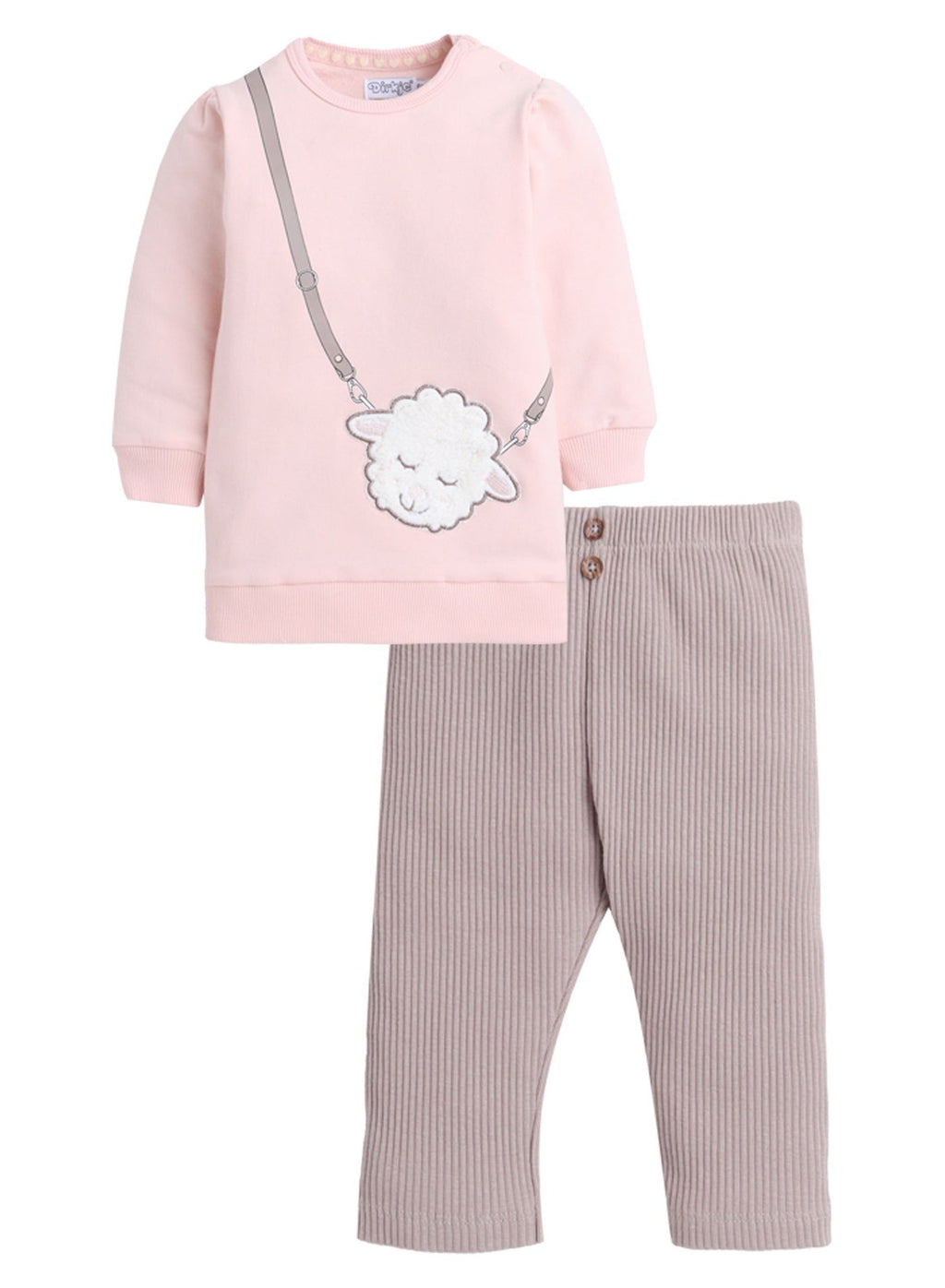 Dirkje Sheep Patched Sweatshirt And Pant Set - Pink/Grey