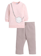 Dirkje Sheep Patched Sweatshirt And Pant Set - Pink/Grey