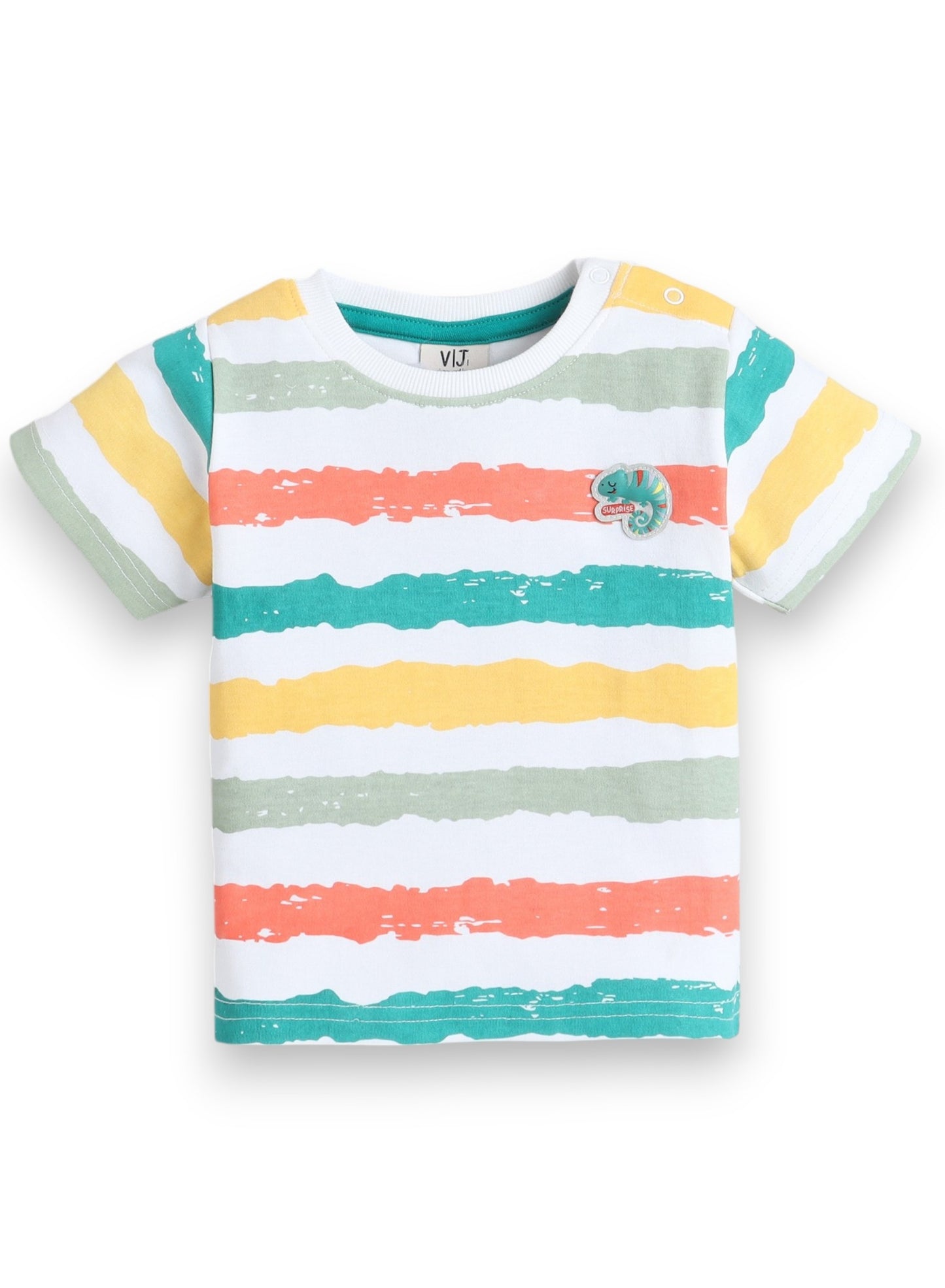 Victor and Jane Infant 2PC Set, Multicolor Striped T-Shirt And Green Shorts