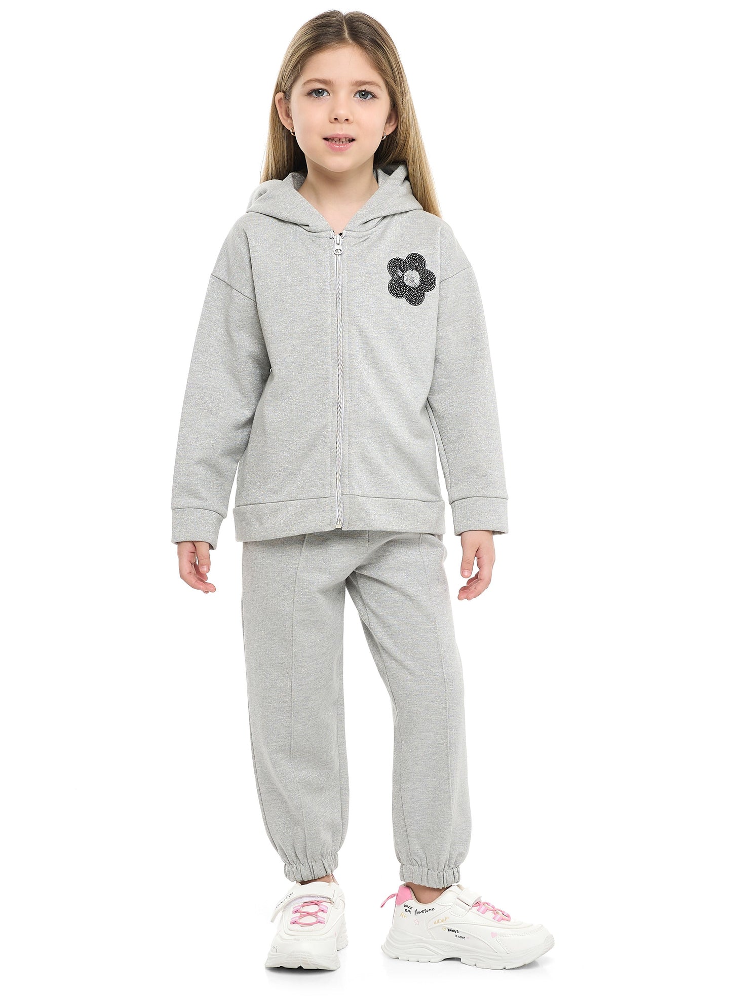 Girls Très Chic Reversible Sequin Fleece Set – Light Grey 2-Piece Outfit