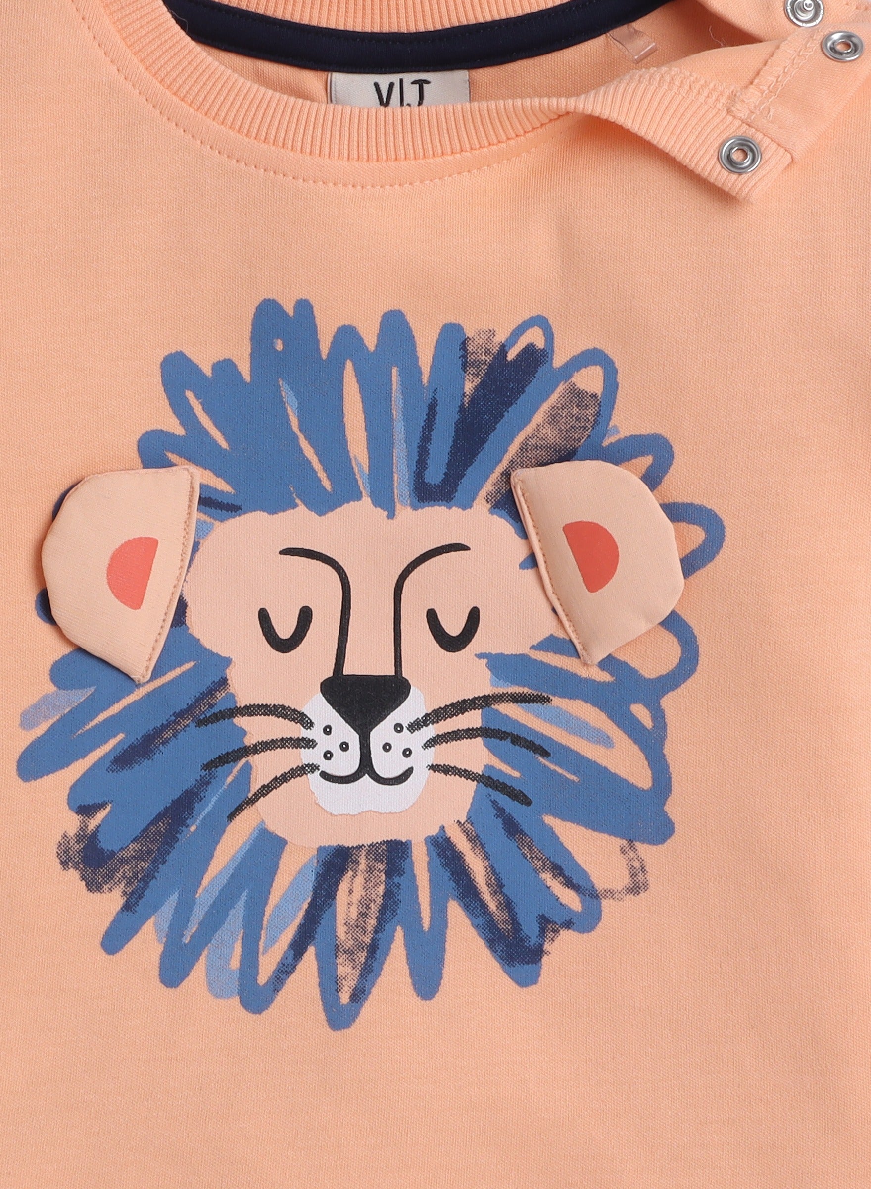 Victor And Jane Infant 2Pc Set, Orange T-Shirt With Cute Tiger And Blue Shorts