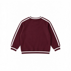 victor and jane girls burgundy fleece sweatshirt with white striped trim on sleeves and hem, back view