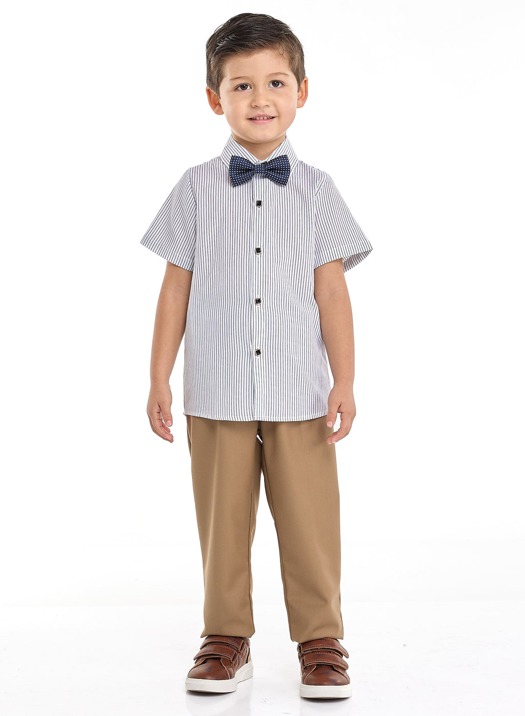 Tan Waistcoat And Pant Set With Shirt And Bow Tie