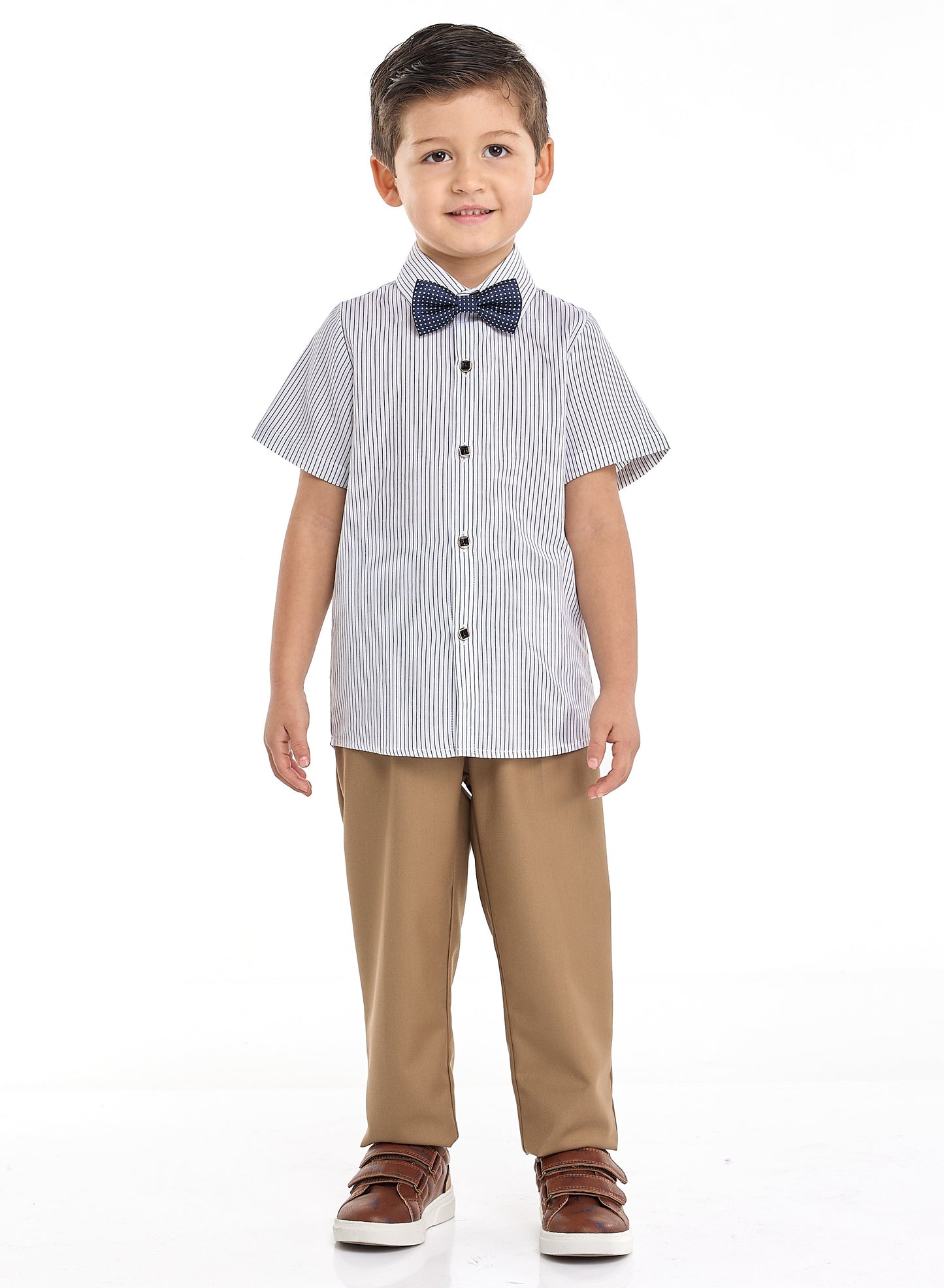 Tan Waistcoat And Pant Set With Shirt And Bow Tie