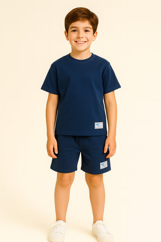 Boys Cotton Interlock Tee & Shorts Set – Navy