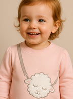 Dirkje Sheep Patched Sweatshirt And Pant Set - Pink/Grey