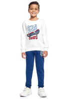 Victor And Jane Cotton Skate Board Graphic Full Sleeves Sweatshirt & Joggers Set - White & Blue