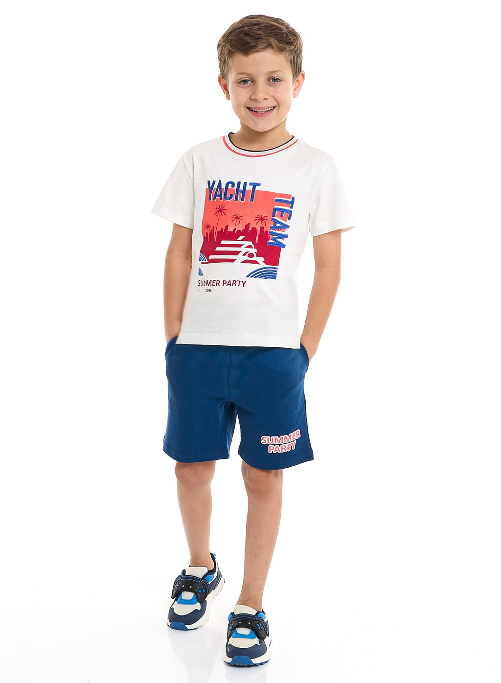 Victor And Jane Junior Boys' 2 Piece Sets With Matching Tshirt And Slogan Print Shorts And Elasticated Waist