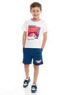 Victor And Jane Junior Boys' 2 Piece Sets With Matching Tshirt And Slogan Print Shorts And Elasticated Waist