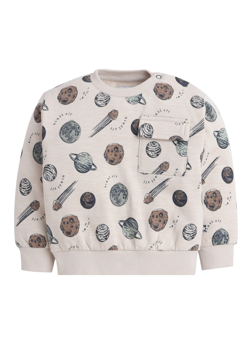 Dirkje Cotton Space Theme Print Full Sleeves Sweatshirt & Joggers Set - Off White/Navy