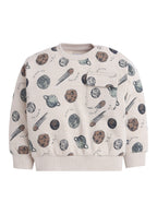 Dirkje Cotton Space Theme Print Full Sleeves Sweatshirt & Joggers Set - Off White/Navy