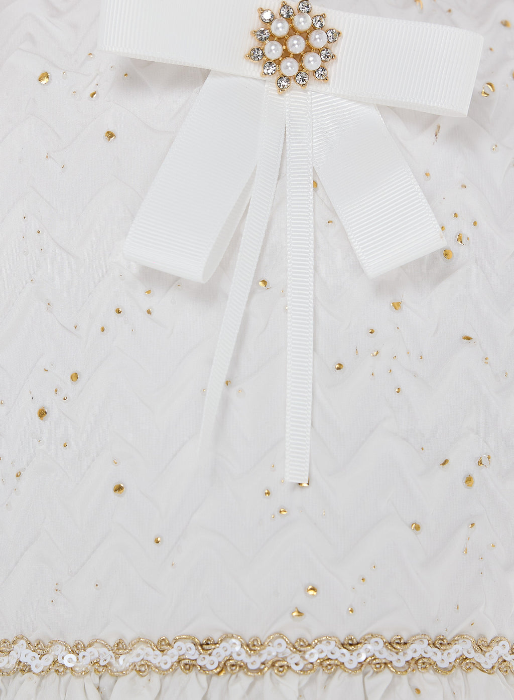 Ivory/Gold Bow Jacquard Dress