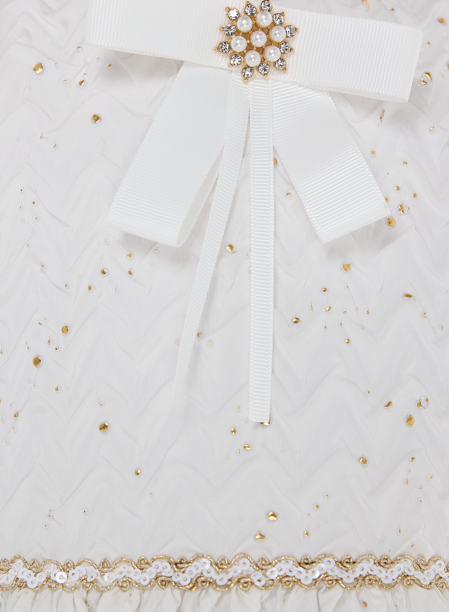 Ivory/Gold Bow Jacquard Dress