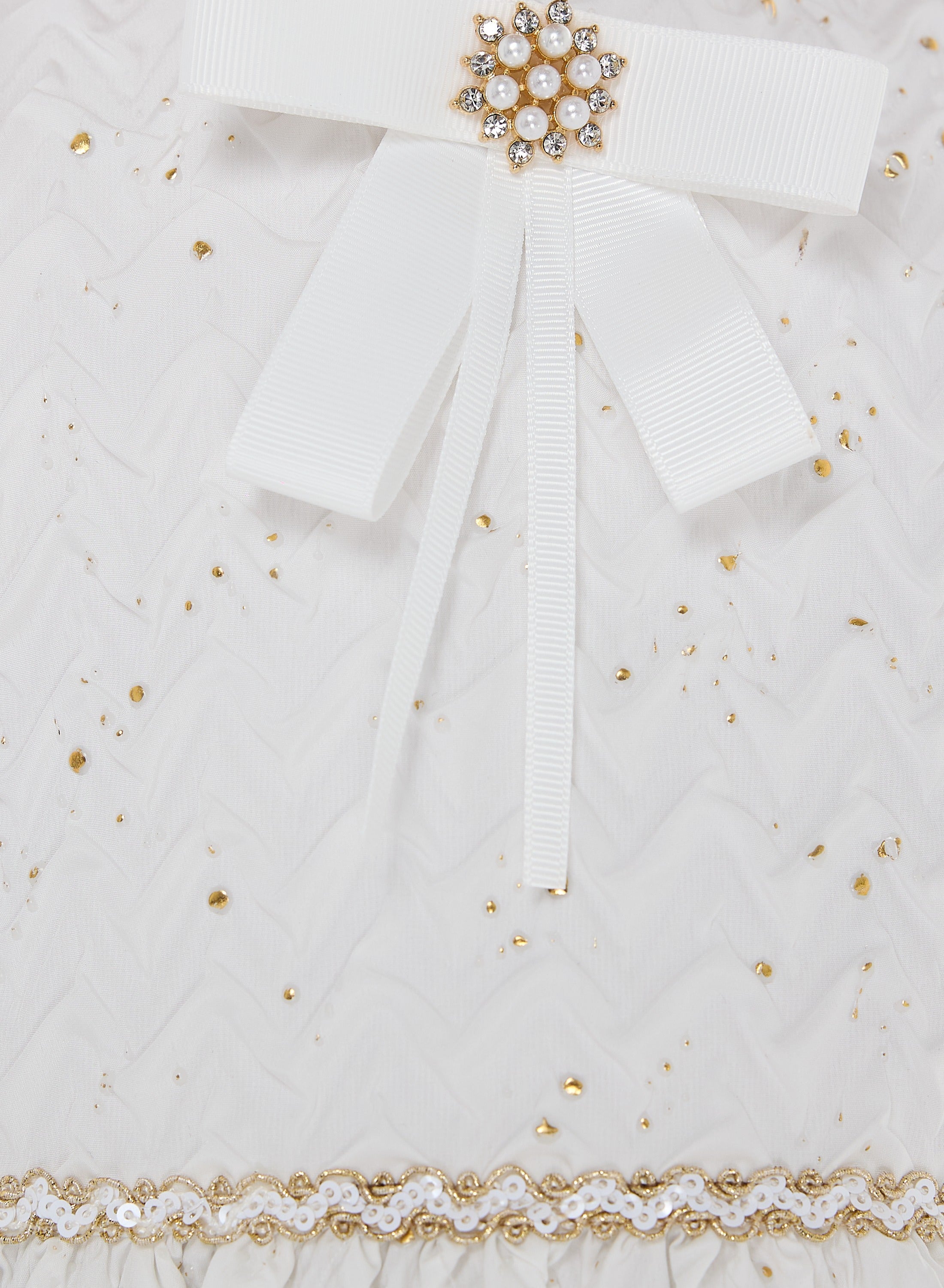Ivory/Gold Bow Jacquard Dress