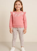 Dirkje Cotton Floral Embroidered Full Sleeves Sweatshirt & Joggers Set - Coral And Beige