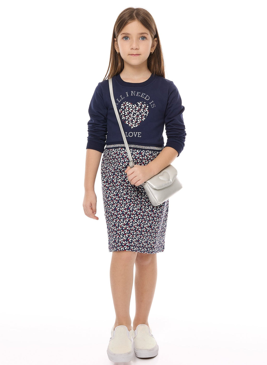 Girls Winter Dress - Floral Applique With Glitter Print
