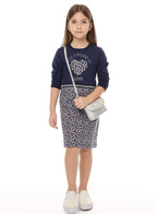 Girls Winter Dress - Floral Applique With Glitter Print