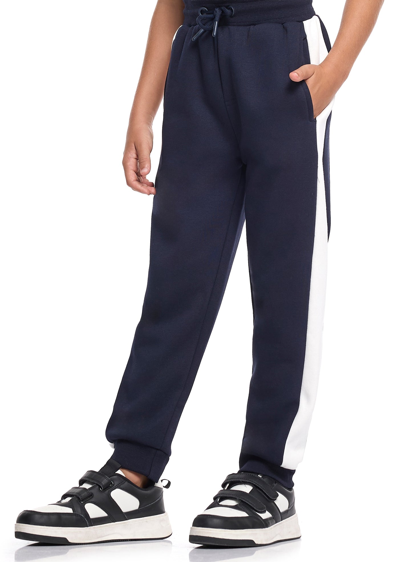 Boys Zip-Neck Colourblock Fleece Tracksuit - Navy & White