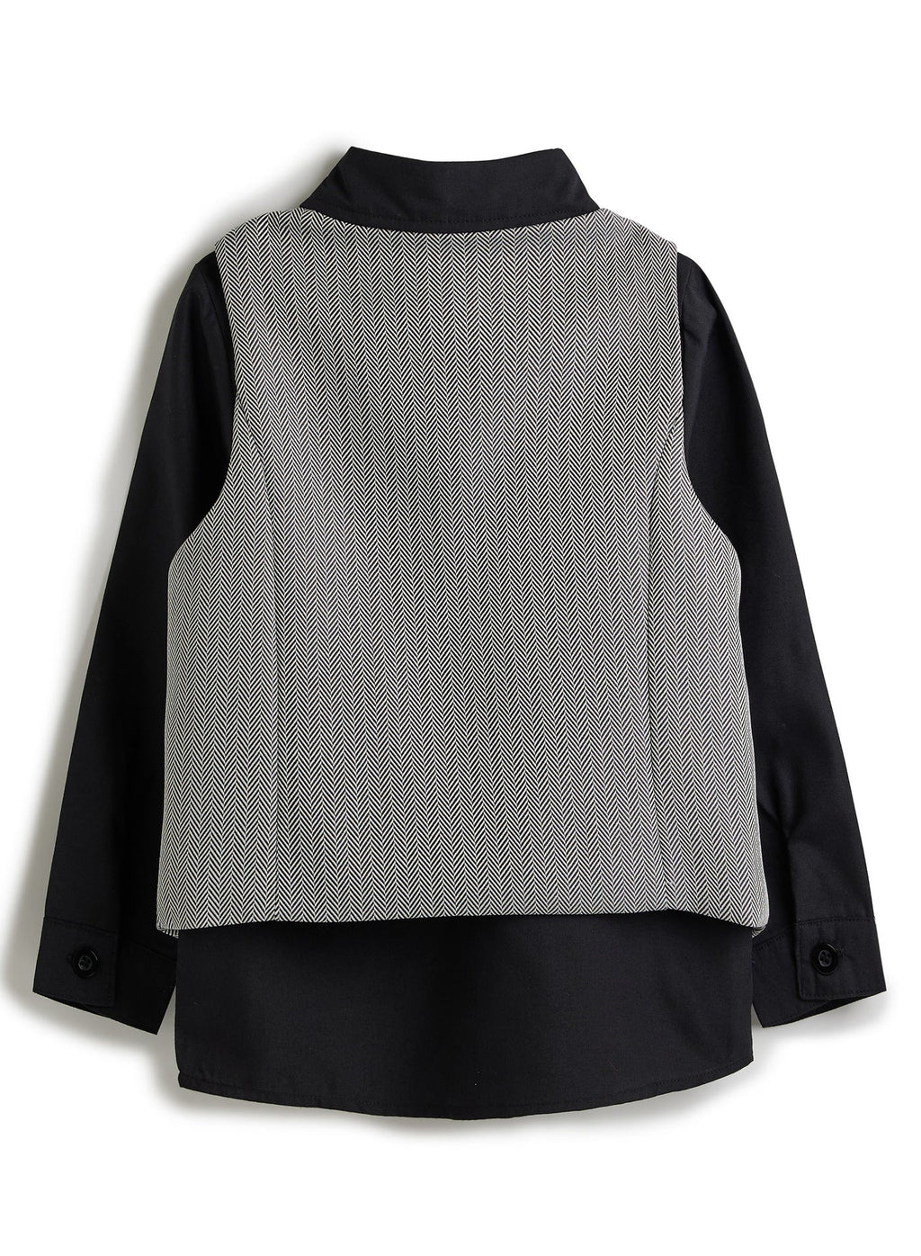 Grey Herringbone Waistcoat And Pant Set With Shirt And Tie