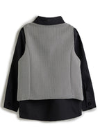 Grey Herringbone Waistcoat And Pant Set With Shirt And Tie